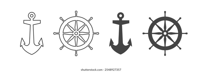 Anchor and helm ship symbol. Icon illustration on white background. Vector isolated 