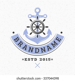 Anchor and Helm. Vintage Retro Design Elements for Logotype, Insignia, Badge, Label. Business Sign Template. Textured Background