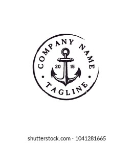 Anchor Hipster Vintage Retro Circular Rustic Stamp Hand Drawn Boat Ship Marine Navy Nautical logo design 