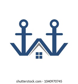 anchor and home vector logo. Abstract Coastal Home Logo.