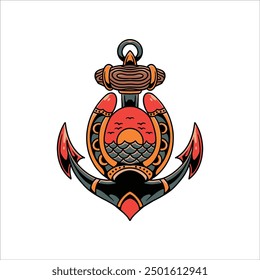 anchor and horseshoe tattoo vector design