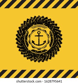 anchor icon black grunge emblem inside yellow warning sign. Vector Illustration. Detailed.