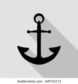 anchor icon - black illustration with long shadow