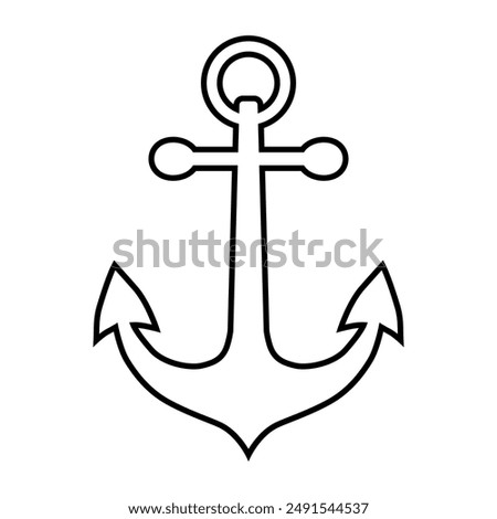 Anchor icon. Black outline of anchor. An anchor is a device for holding a ship in place. Vector illustration isolated on white background for design and web.