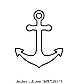 Anchor icon. Black outline linear silhouette. Editable strokes. Front view. Vector simple flat graphic illustration. Isolated object on white background. Isolate.