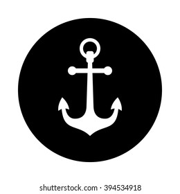 Anchor icon. Black round icon isolated on white background. Anchor silhouette. Simple circle icon. Web site page and mobile app design element.