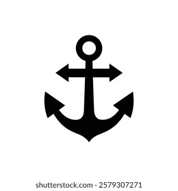 Anchor icon. Black Anchor silhouette vector illustration isolated on white background.