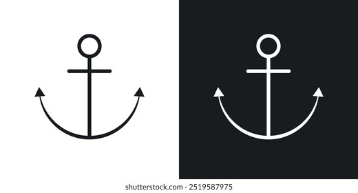 Anchor icon collection in black and white filled and stroke line style.