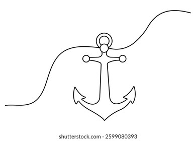 Anchor icon continuous one line drawing of isolated outline vector art