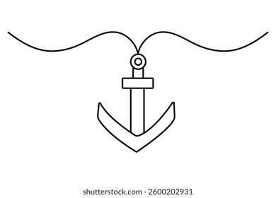 Anchor icon continuous one line drawing and outline editable stroke
