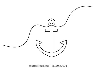 Anchor icon continuous one line drawing of simple vector illustration