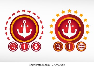 Anchor icon and creative design elements. Red design concept