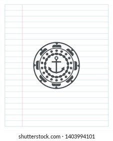 anchor icon draw with pencil effect. Vector Illustration. Detailed.