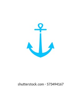 Anchor icon flat. Blue pictogram on white background. Vector illustration symbol