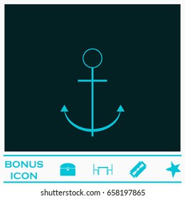 Anchor icon flat. Blue pictogram on dark background. Vector illustration symbol and bonus icons