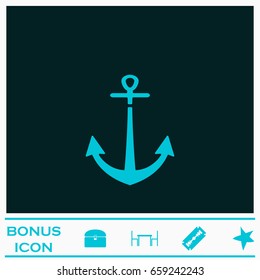 Anchor icon flat. Blue pictogram on dark background. Vector illustration symbol and bonus icons