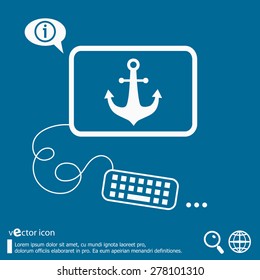 Anchor icon and flat design elements. Line icons for application development, web page coding and programming, creative process, social media, print