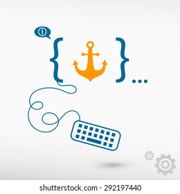 Anchor icon and flat design elements. Design concept icons for application development, web design, creative process.
