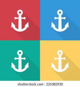 anchor icon , flat design on 4 color background