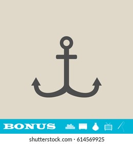 Anchor icon flat. Grey pictogram on light background. Vector illustration symbol and bonus button real estate, ottoman, vase, tv, fishing rod