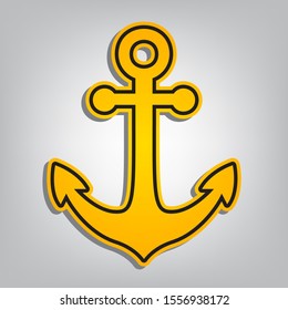 Anchor icon. Flat orange icon with overlapping linear black icon with gray shadow at whitish background. Illustration.