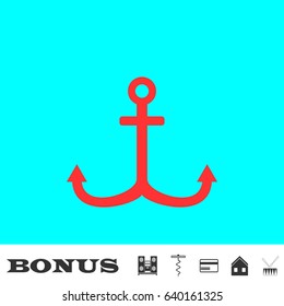 Anchor icon flat. Red pictogram on blue background. Vector illustration symbol and bonus buttons Music center, corkscrew, credit card, house, drum