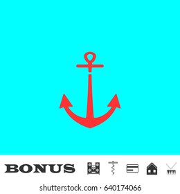 Anchor icon flat. Red pictogram on blue background. Vector illustration symbol and bonus buttons Music center, corkscrew, credit card, house, drum