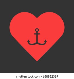 Anchor icon flat. Simple pictogram on heart background. Vector illustration symbol