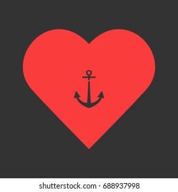 Anchor icon flat. Simple pictogram on heart background. Vector illustration symbol