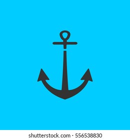 Anchor icon flat. Simple vector black pictogram on blue background