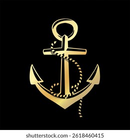 Anchor icon. Anchor gold logo on black background.