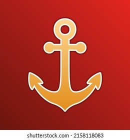 Anchor icon. Golden gradient Icon with contours on redish Background. Illustration.