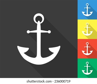 anchor icon - gray and colored (blue, yellow, red, green) vector illustration with long shadow