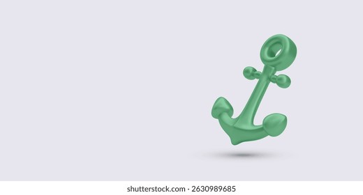 Anchor Icon. Green Nautical Anchor with Smooth 3D Style Floating on Light Background. Perfect Symbol for Sea, Marine, or Sailing Themes. Clean Vector Illustration