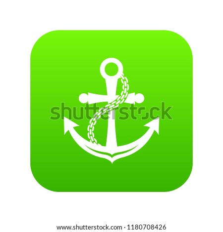 Anchor icon green vector isolated on white background