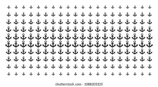 Anchor icon halftone pattern, constructed for backgrounds, covers, templates and abstraction effects. Vector anchor pictograms arranged into halftone grid.