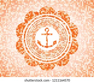 anchor icon inside abstract emblem, orange mosaic background