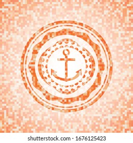 icono de anclaje dentro del emblema abstracto, fondo de mosaico naranja