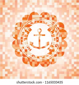 anchor icon inside abstract orange mosaic emblem