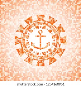 anchor icon inside abstract orange mosaic emblem