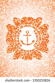 anchor icon inside abstract orange mosaic emblem