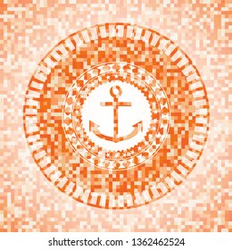 anchor icon inside abstract orange mosaic emblem