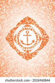 Ankersymbol in abstraktem orangefarbenem Mosaikzeichen. 