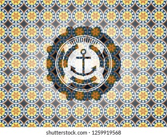 anchor icon inside arabesque badge. arabic decoration.