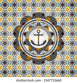 anchor icon inside arabesque style badge. arabic decoration.