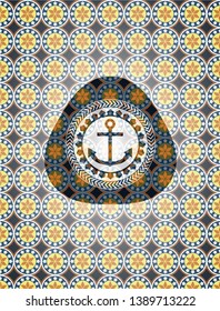 anchor icon inside arabesque style emblem. arabic decoration.