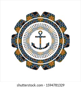 anchor icon inside arabesque style emblem. arabic decoration.