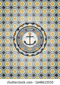 anchor icon inside arabesque style badge. arabic decoration.