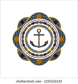 anchor icon inside arabic badge. Arabesque decoration.