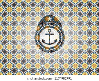 anchor icon inside arabic emblem background. Arabesque decoration.